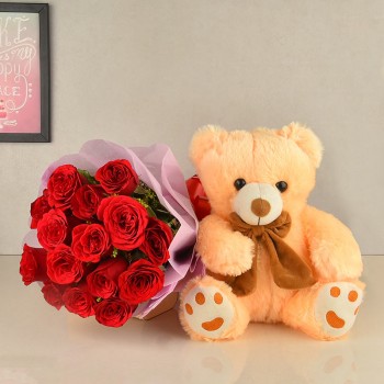 teddy with red roses.